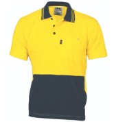 Men's Hi Vis S/S cool Breeze Cotton Polo - Yellow/Navy 